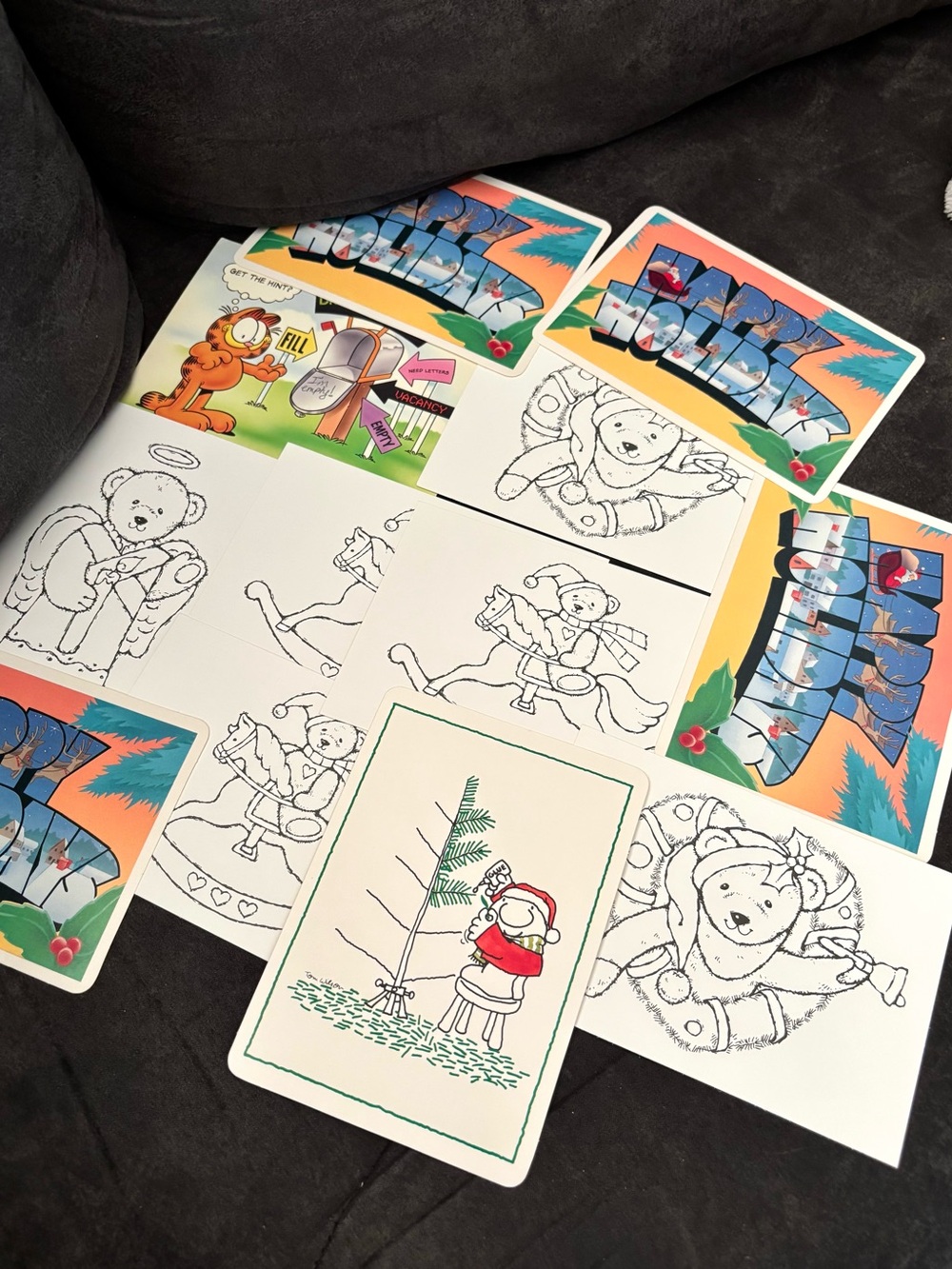 12 Vintage Postcards Includes Christmas, Garfield & Coloring Bear Post Cards